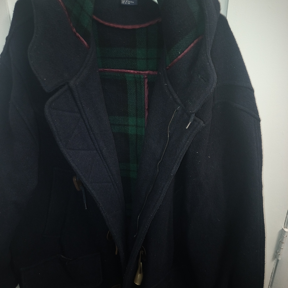 Nautica Black Pea Coat with Green Plaid Interior